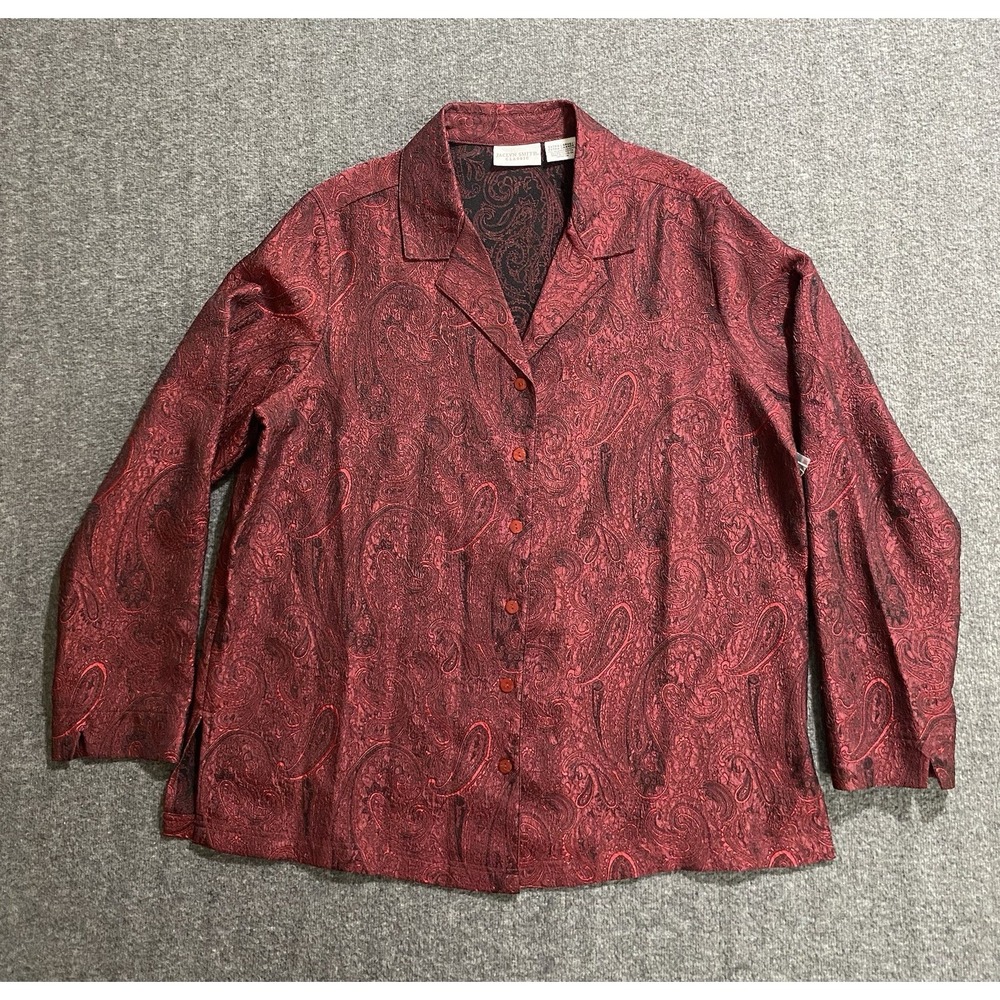 Jaclyn Smith Button Up Long Sleeve Maroon Red Shirt Jacket Shacket Size XL